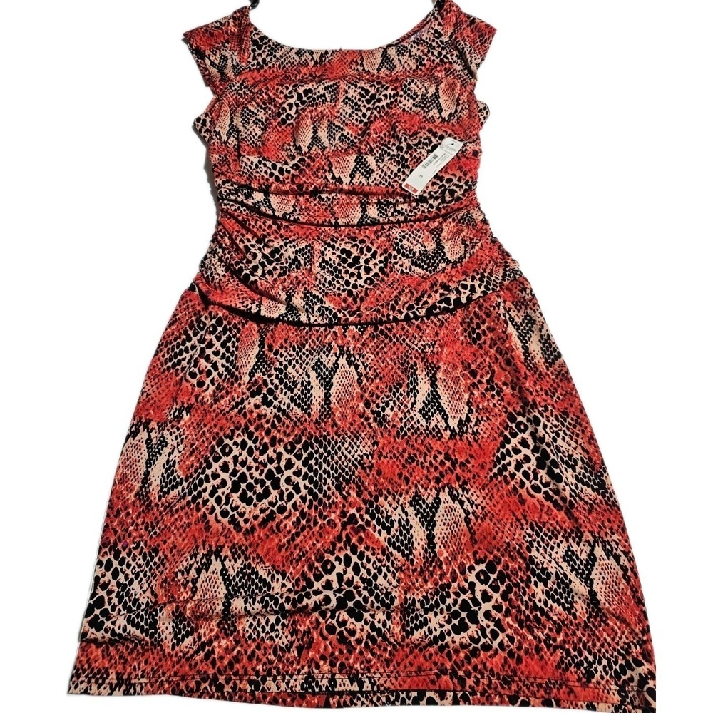 Bisou Bisou Snakeskin Dress Womens 10 Red Black‎ Ruched,mob wife,party stretch